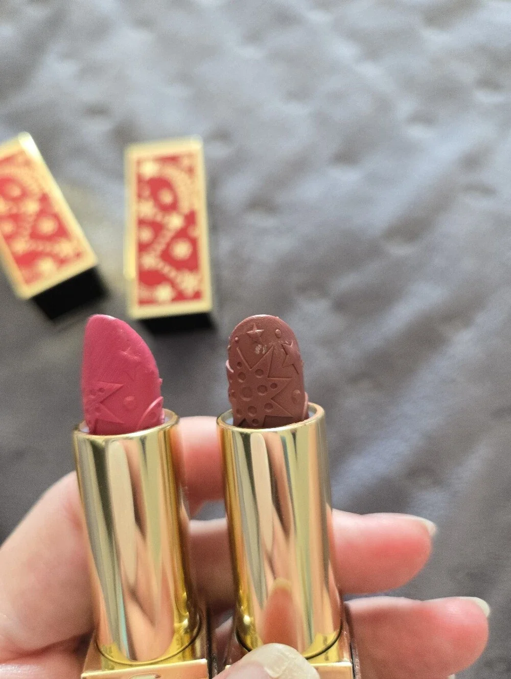 Estee Lauder Pink Lip Gloss with Gold-Accented Lipstick Set
